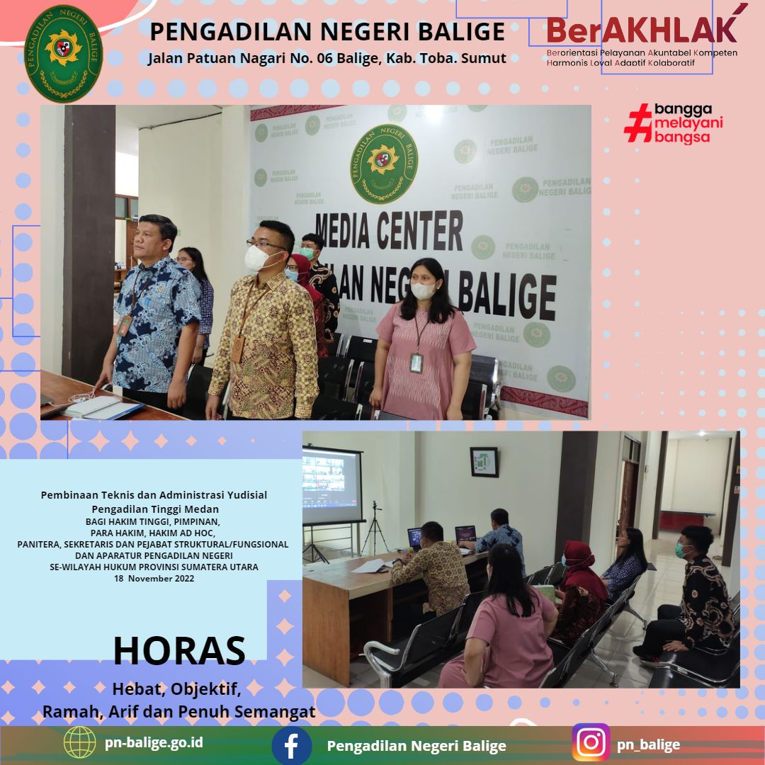 Pengadilan Negeri Balige Mengikuti Pembinaan Teknis dan Administrasi Yudisial Pengadilan Tinggi Medan secara daring